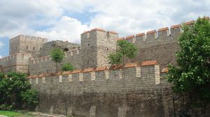 Theodosian Walls at the Selymbria Gate, showing outer walls, inner walls, &  moat wall